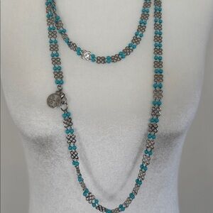 Tory Burch Turquoise and Silver Floral Necklace
